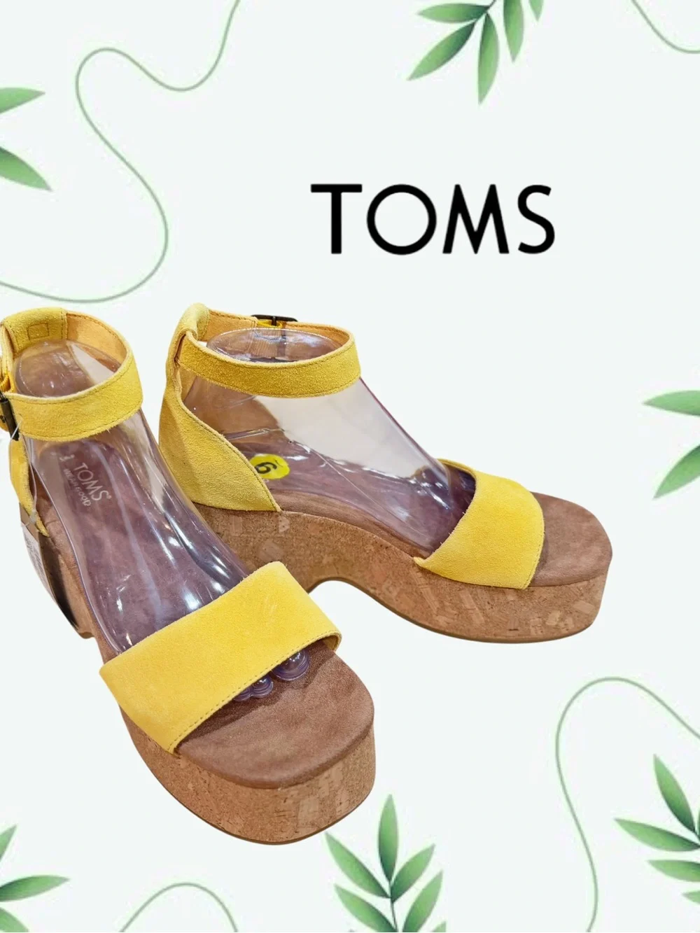 TOMS Laila Suede Platform Cork Sandals Pineapple Yellow Size 9 NWT No Box